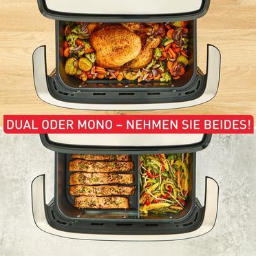 Dual Easy Fry Flex, Flex Heißluftfritteuse, FlexCook Trennwand, 9L Fassungsvermögen
