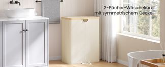 2 Fächer Wäschekorb mit symmetrischem Deckel