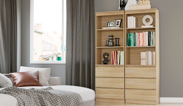 Homfa Hochschrank mit 3 Schubladen in helleiche