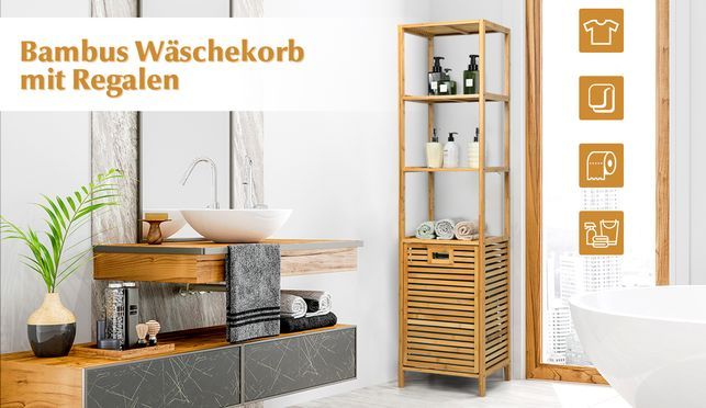 Hochschrank mit Wäschekorb von COSTWAY