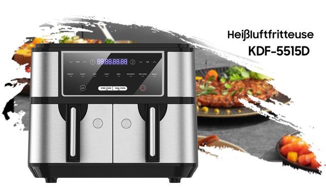 XXL Dual Zone Heißluftfritteuse 10L – Edelstahl trifft Effizienz