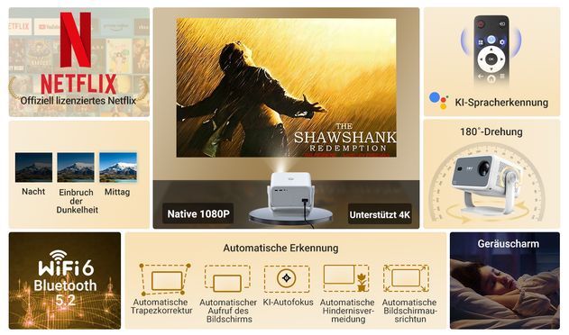 XGODY N6 WiFi & Bluetooth Native 1080P Smart Projektor, offiziell von Netflix lizenziert