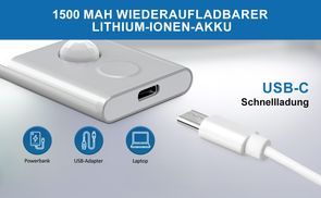 1500 mAh Akku USB C wiederaufladbar, Akku und energiesparend