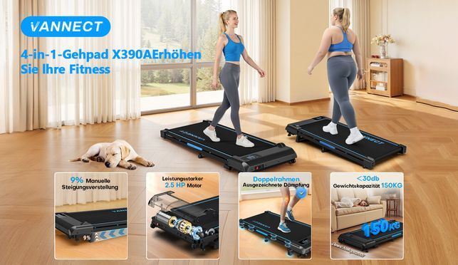 Kombination aus Komfort und Technologie VANNECT 4 in 1 Walking Pad (Verbesserte Version Bürstenlo