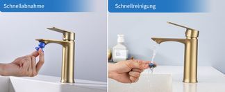 Goldene Waschtischarmatur – Abnehmbarer Perlator