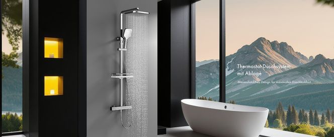 Modernes Thermostat Duschsystem mit Ablage und Regendusche
