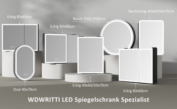 WDWRITTI Metall LED Spiegelschrank mit Speicherfunktion Rund 80x13x80cm