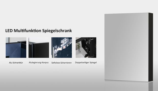 WDWRITTI Aluminium Spiegelschrank Schwarz Matt 40x12,5x60cm Eckig 1türig