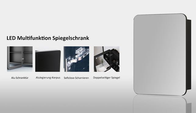 WDWRITTI Aluminium Spiegelschrank Schwarz Matt Rechteckig 1türig