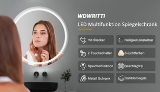 LED Multifunktion Spiegelschrank Rund