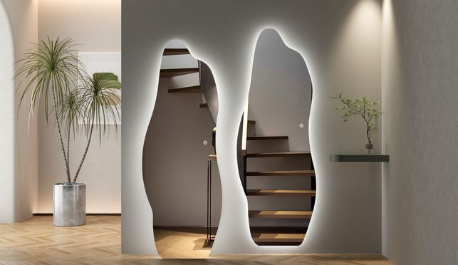 WDWRITTI Design LED Ganzkörperspiegel Asymmetrisch groß 165x60cm 5mm HD Glas