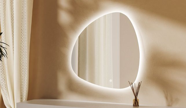 WDWRITTI LED Multifunktionspiegel mit Speicherfunktion Stein 80x80cm