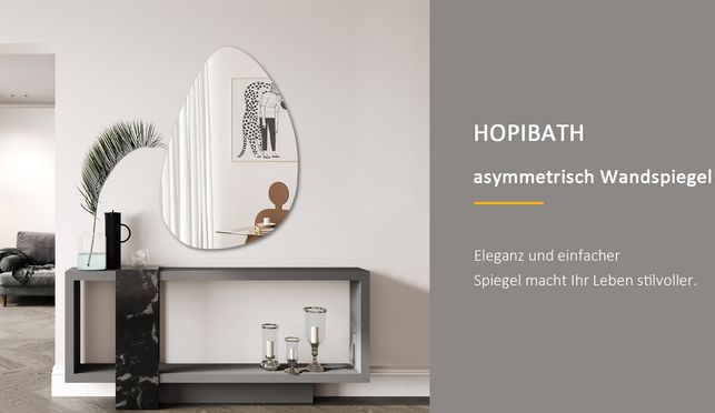 HOPIBATH Elegant Asymmetrischer Spiegel Wassertropfen 45x70cm 5mm HD Glas