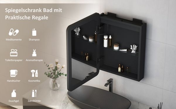 WDWRITTI Aluminium LED Spiegelschrank Rechteckig mit Speicherfunktion IP44