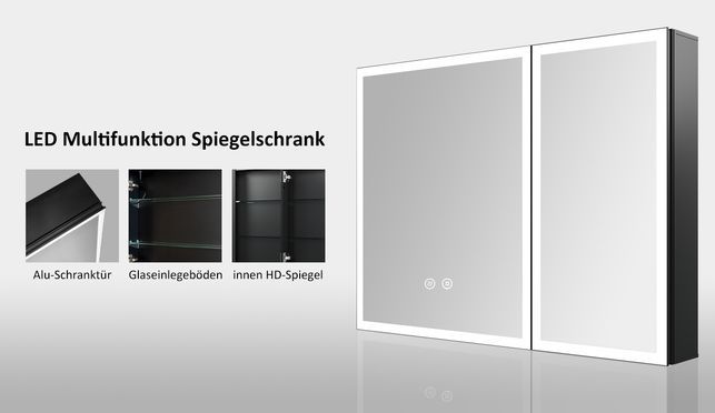 WDWRITTI LED Alu~Spiegelschrank mit Speicherfunktion 80x12,5x60cm