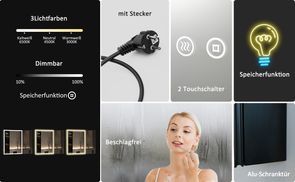 LED Multifunktion Alu Spiegelschrank