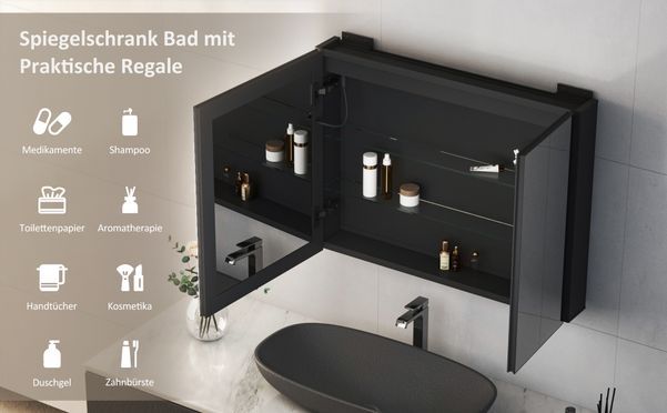 WDWRITTI LED Aluminum Spiegelschrank mit Speicherfunktion 80x12,5x60cm