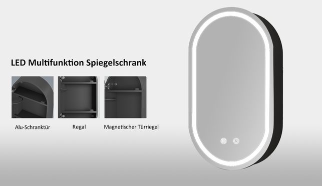 WDWRITTI LED Multifunktion Spiegelschrank mit Speicherfunktion 40x13x70cm