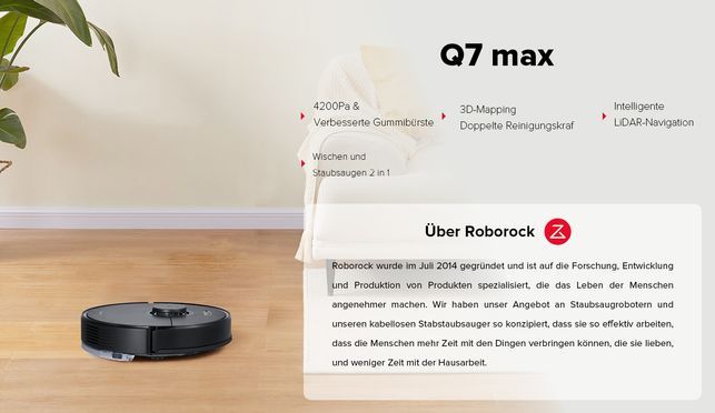 Roborock Q7 Max Staubsauger Roboter- Leicht zu reinigen, freie Hände