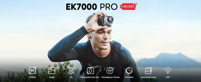 AKASO EK7000 Pro – Action Cam mit 4K, EIS & Touchscreen