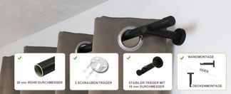 Gardinenstangenset aus Aluminium in schwarz matt