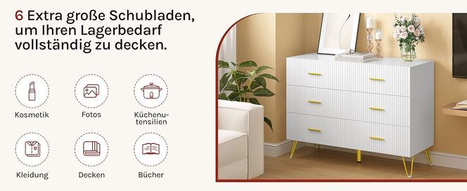 WOLTU Kommode, Sideboard mit 6 Schubladen