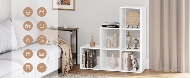 WOLTU weißes Regal für Buch Spielzeug, Bücherregal mit 6 Fächern, Schrank für Wohnzimmer Schlafzimme
