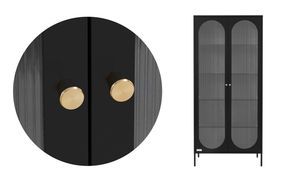 Vitrinenschrank Schwarz mit Rosegoldgriffen