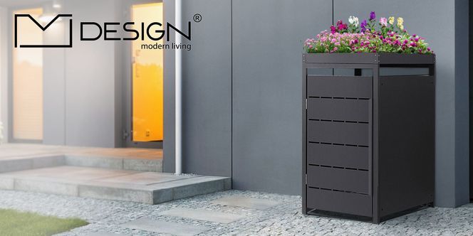 Mülltonnenbox Anthrazit für 1 Tonne mit integriertem Pflanzdach von ML Design