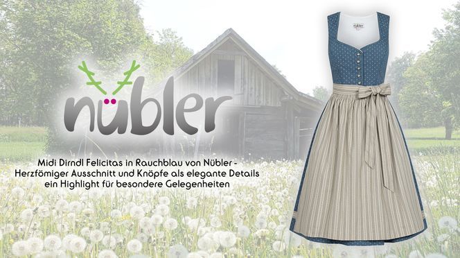 Midi Dirndl Felicitas in Rauchblau von Nübler – Klassische Tracht für jeden Anlass