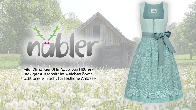 Midi Dirndl Gundi in Aqua von Nübler traditionelle Tracht für festliche Anlässe