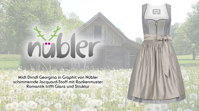 Midi Dirndl Georgina in Graphit von Nübler – Romantik trifft Glanz und Struktur