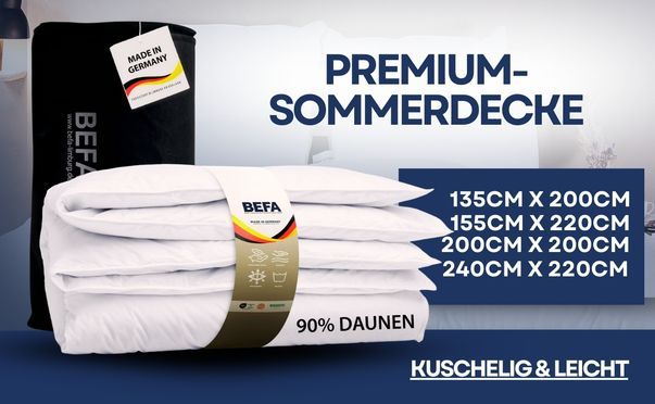 Kuschelig leichte Sommerdaunendecke mit 90 % Daunen Made in Germany
