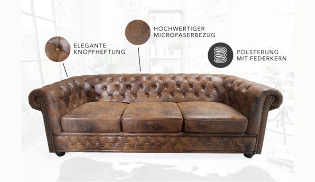 Dein neues, edles Sofa - mit Knopfheftung und Federkern!