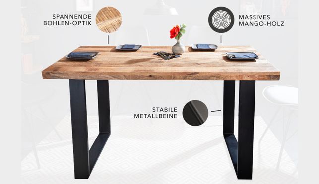 Dein neuer, massiver Esstisch mit Kufen Gestell und einer Tischplatte aus Mangoholz!