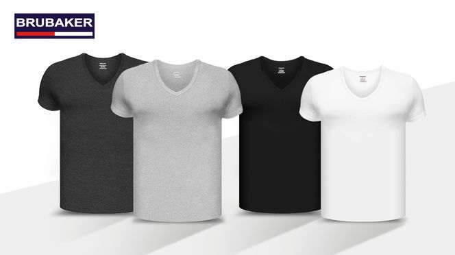 5er Pack BRUBAKER Herren Kurzarm T-Shirt mit V-Ausschnitt