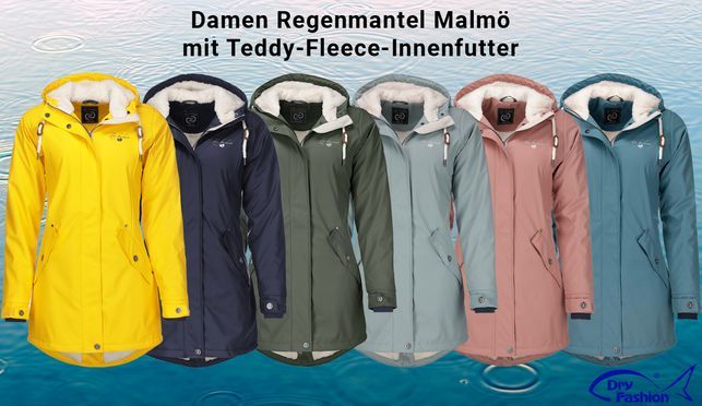 Dry Fashion Damen Regenmantel Malmö mit Teddy-Fleece-Innenfutter