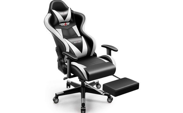 Gaming Stuhl im Racing Design inkl. Fußablage und Zweifarb-Lederoptik