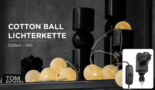 CozyHome – Cotton Ball Lichterkette – Weiß und Braun