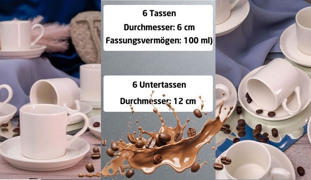 Espressotasse Klassisch 6 Personen Porzellan Cremeweiß 12 Teilig Kaffeetasse 100ml