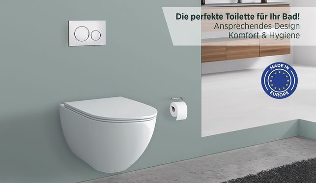 SPÜLRANDLOSES WC MIT NANO UND WC SITZ MIT ABSENKAUTOMATIK