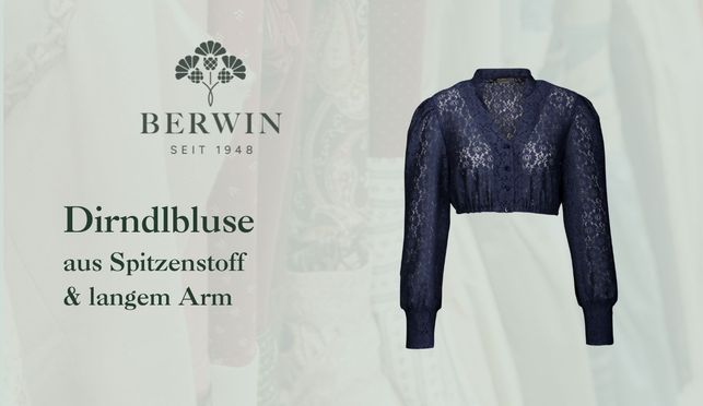 Dirndlbluse aus Spitzenstoff mit Stehkragen und langen Ärmeln