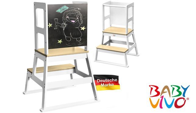 Baby Vivo Lernturm aus Holz Mit Tafel in Weiß