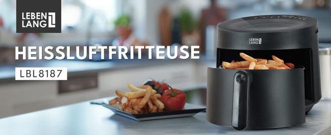 Unser Airfryer mit 8 Programmen, 5L Volumen und Sichtfenster mit Innenbeleuchtung