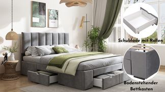 Funktionales Polsterbett mit Schublade und Bodenstehendem Be