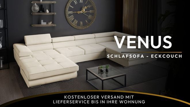VENUS U Ecksofa – Großzügige Wohnlandschaft mit Schlaffunktion & Stauraum