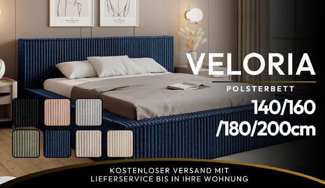 Polsterbett VELORIA – Eleganz & Stauraum in stilvollem Design