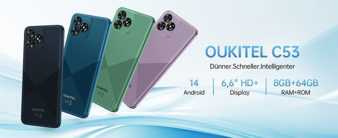 OUKITEL C53 Smartphone mit Android 14, Octa Core Prozessor und Dual SIM Funktion