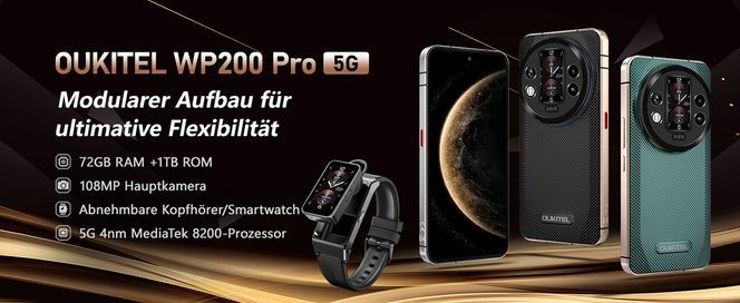 OUKITEL WP200 Pro 5G Handy Android 15, 72GB+1TB Smartphone mit SmartWatch