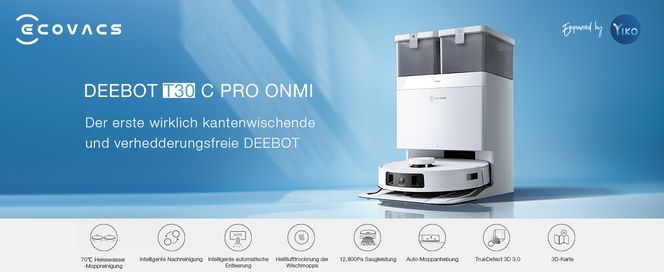 ECOVACS DEEBOT T30C PRO Omni Saugroboter mit Wischfunktion, Mini Station, 12.800 Pa